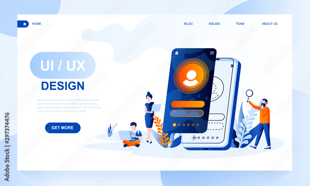 Ui, ux design vector landing page template with header. Application ...