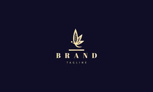 Vector Gold Logo On Which An Abstract Image Of A Butterfly Whose Wings Are Made In The Form Of Cannabis Leaves.