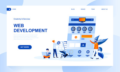 Wall Mural - web development vector landing page template with header. programme engineering web banner, homepage