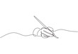 Single line drawing of hand golding art painting brush to make an artwork. Concept of artist painter minimalism design vector.