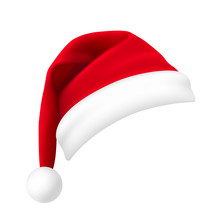 Santa Claus Hat Isolated On White Background. New Year Red Hat Realistic. - Stock Vector.