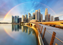 Singapore Business District With Rainbow - Marina Bay