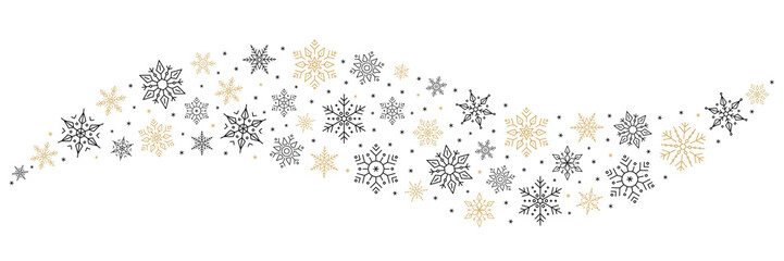 Wall Mural - snowflakes and stars wave whirlwind golden black on white isolated background