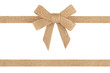 Burlap jute ribbon bow isolated on white background