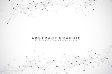 Geometric abstract background with connected lines and dots. Network and connection background. Molecule and communication background. Graphic background for your design. Vector illustration