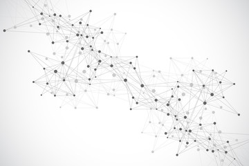 Technology abstract background with connected line and dots. Big data visualization. Perspective backdrop visualization. Analytical networks. Vector illustration