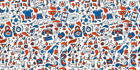 Fototapete - Soccer tournament, football league team international championship. Seamless pattern for your design