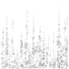  Black fizzing air bubbles in water on white  background. .