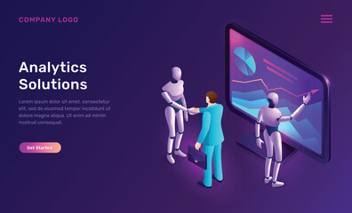 Wall Mural - data analysis or analytics solutions, isometric concept vector illustration. two artificial intellig