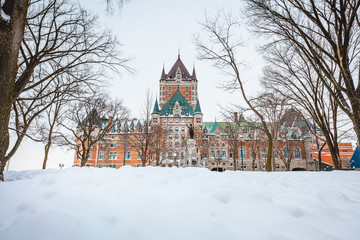 Wall Mural - Winter Cityscape View of Old Quebec City with Chateau Frontenac during Winter Season