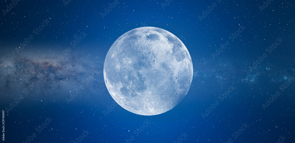 Blue full moon against milky way galaxy "Elements of this image furnished by NASA " - obrazy, fototapety, plakaty 