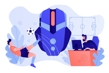 Wall Mural - gamer with headset at computer taking part in online footbal tournament. sports games, online footba