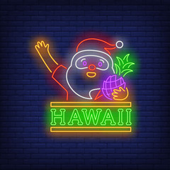 Wall Mural - Santa Claus with pineapple neon sign