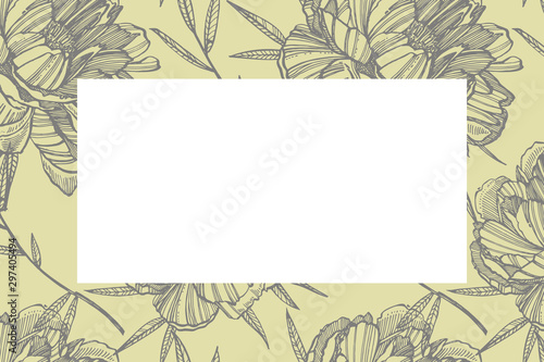 Peony flower and leaves drawing. Hand drawn engraved floral set. Botanical il...