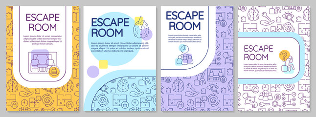 Wall Mural - Escape room brochure template. Quest flyer, booklet, leaflet print, cover design with linear illustrations. Strategy, logic game. Vector page layouts for magazines, annual reports, advertising posters