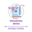 Intrauterine device concept icon. Safe sex. Pregnancy prevention. Female reproductive system. Healthy intercourse method idea thin line illustration. Vector isolated outline drawing. Editable stroke