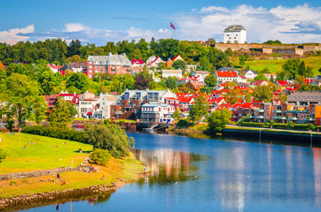 Wall Mural - Panoramic view of beautiful city Trondheim, Norway