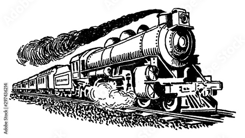 Fotografía Steam Train, vintage illustration.