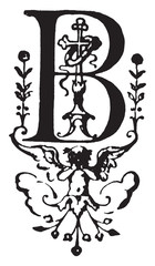 B, Ornate initial, vintage illustration