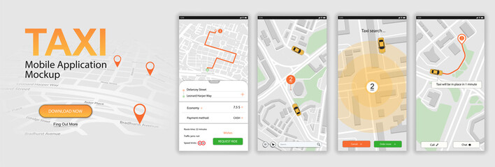 Canvas Print - taxi mobile application, call a car online. ui, ux, kit app. mobile phone application taxi service i