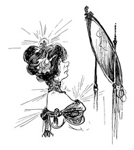 Woman Looking In Mirror, Vintage Illustration
