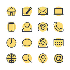 Aufkleber - computer and mobile icons. phone, website, mail, time, call, home, printer, laptop, calendar, chat, edit, pin, map, person color editable vector sign isolated on white background for graphic and web d