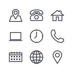 Aufkleber - computer and mobile icons. phone, website, mail, time, call, home, printer, laptop, calendar, chat, edit, pin, map, person color editable vector sign isolated on white background for graphic and web d