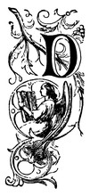 Decorative Letter D With Angel, Vintage Illustration