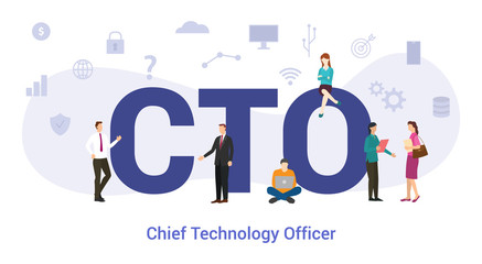 cto chief technology officer concept with big word or text and team people with modern flat style - vector