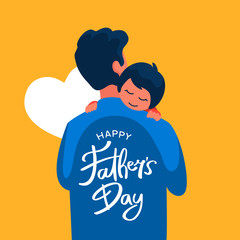 dad holding his child vector flat illustration with hand lettering typography text on his back for h