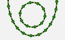 Beads On A White Background, Black Beads And Beads With A Green Pattern, Vector Illustration, Eps 10