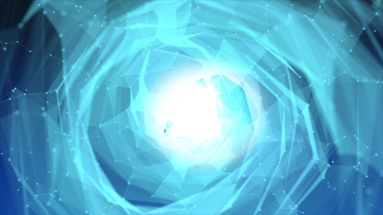 Wall Mural - Gateway of space tunnel portal for future with flickering light grid wireframe wall dot line and circle swirl wave surface with door for digital space galaxy science technology abstract concept