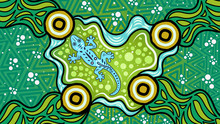 Illustration Based On Aboriginal Style Of Background With Lizard