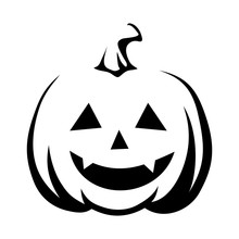 Vector Black Silhouette Of Jack-O-Lantern (Halloween Pumpkin) Isolated On A White Background.