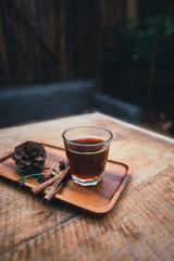 Wall Mural - Coffee, black coffee, drip coffee, Coffee on a wooden tray in the morning