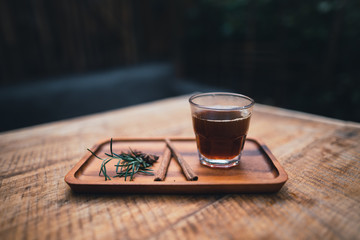 Wall Mural - Coffee, black coffee, drip coffee, Coffee on a wooden tray in the morning