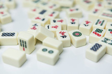 Pile Of Mahjong Ancient Asian Game On The White Background 