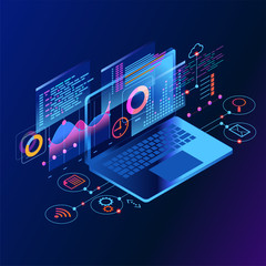 Wall Mural - workflow and business management. display seo. 3d vector isometric illustration.