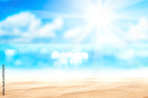 Beautiful tropical beach with blue sky and white clouds abstract texture back...