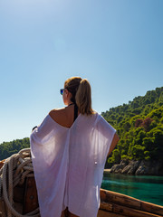 Wall Mural - Woman sailing in the Ionian sea