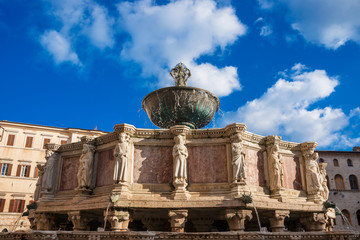  Fontana Maggiore (Great Fountain) in the historic center of Perugia, erected in the 13th century