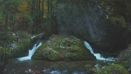 Wall Mural - Small two waterfalls on boulder. Serenety of the forest