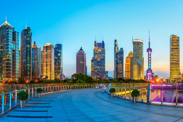 Urban architectural landscape and floor plaza in Shanghai..