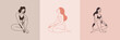 Beautiful female figure. Vector logo design template and illustration in simple minimal linear style - body positive emblem, abstract badge for lingerie designer