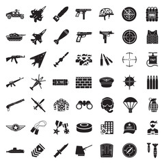 War Icons. Black Flat Design. Vector Illustration.