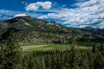 rocky mountains summer green panorama in colorado, usa. mountains and clouds