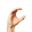 Finger spelling letter C in American Sign Language on white background. ASL concept