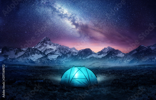 Camping in the mountains under the stars Canvas Print