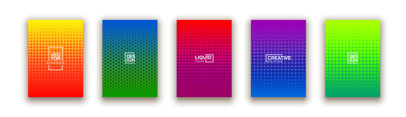 set of 5 Social media duotone gradient background. Social network stories soft colorful theme pack. Rainbow graphic display, wallpaper. vibrant mobile app design set Blending bright duo color template