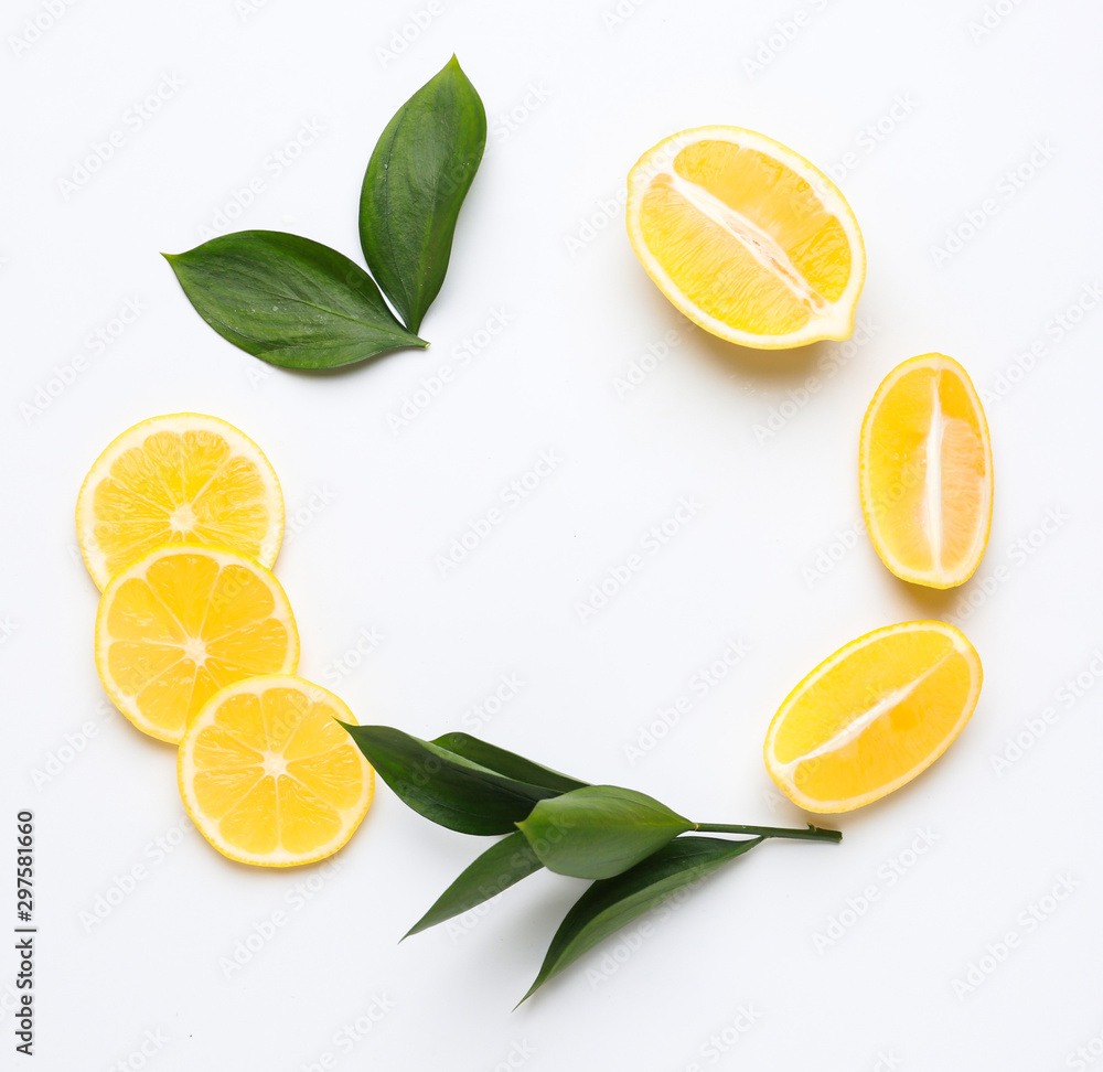 Ripe lemons on white background